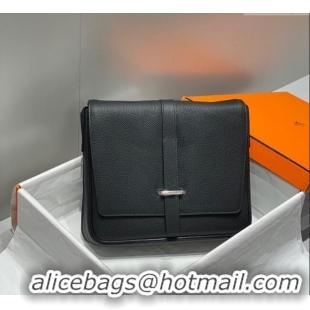 Well Crafted Hermes Steve Light Junior Messenger Bag in Grained Calfskin H1066 Black/Silver 2025 (Half Handmade)