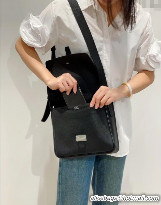 Well Crafted Hermes Steve Light Junior Messenger Bag in Grained Calfskin H1066 Black/Silver 2025 (Half Handmade)