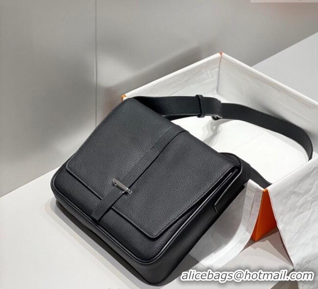 Well Crafted Hermes Steve Light Junior Messenger Bag in Grained Calfskin H1066 Black/Silver 2025 (Half Handmade)