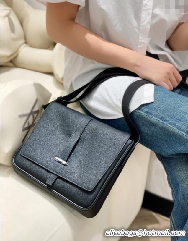 Well Crafted Hermes Steve Light Junior Messenger Bag in Grained Calfskin H1066 Black/Silver 2025 (Half Handmade)