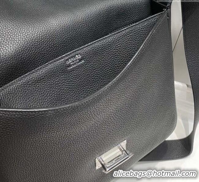Well Crafted Hermes Steve Light Junior Messenger Bag in Grained Calfskin H1066 Black/Silver 2025 (Half Handmade)