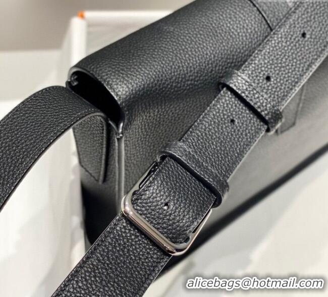 Well Crafted Hermes Steve Light Junior Messenger Bag in Grained Calfskin H1066 Black/Silver 2025 (Half Handmade)