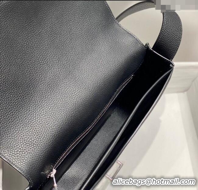 Well Crafted Hermes Steve Light Junior Messenger Bag in Grained Calfskin H1066 Black/Silver 2025 (Half Handmade)