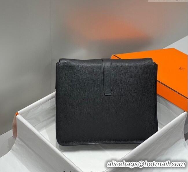 Well Crafted Hermes Steve Light Junior Messenger Bag in Grained Calfskin H1066 Black/Silver 2025 (Half Handmade)