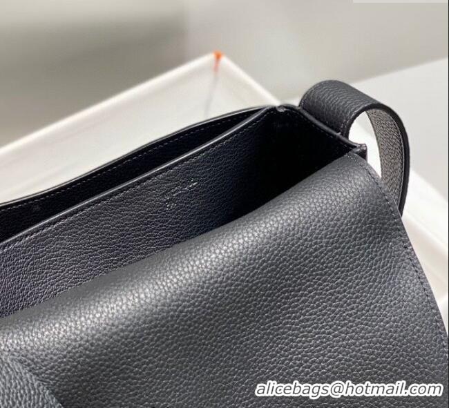 Well Crafted Hermes Steve Light Junior Messenger Bag in Grained Calfskin H1066 Black/Silver 2025 (Half Handmade)