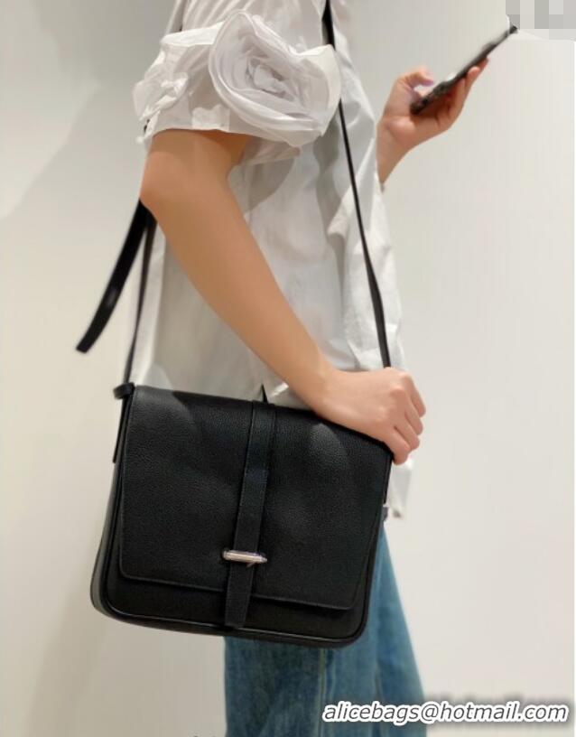 Well Crafted Hermes Steve Light Junior Messenger Bag in Grained Calfskin H1066 Black/Silver 2025 (Half Handmade)