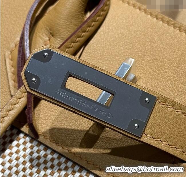 Best Price Hermes Birkin 30cm Bag in Waffle Pattern Canvas and Swift Calfskin with Silver Hardware H1069 Milk Tea Beige 