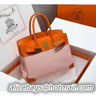 Super Quality Hermes Birkin 30cm Bag in Waffle Pattern Canvas and Swift Calfskin with Gold Hardware H1069 Orange 2025 (H
