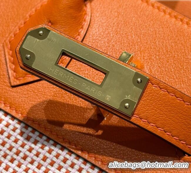 Super Quality Hermes Birkin 30cm Bag in Waffle Pattern Canvas and Swift Calfskin with Gold Hardware H1069 Orange 2025 (H