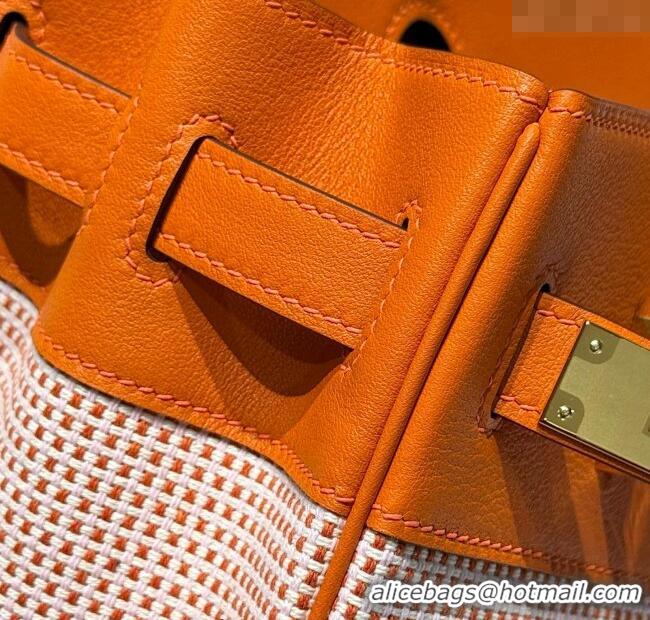 Super Quality Hermes Birkin 30cm Bag in Waffle Pattern Canvas and Swift Calfskin with Gold Hardware H1069 Orange 2025 (H