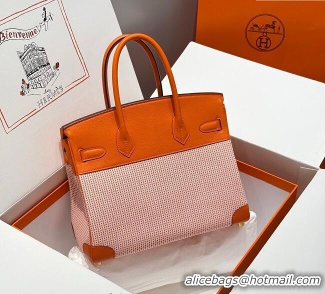 Super Quality Hermes Birkin 30cm Bag in Waffle Pattern Canvas and Swift Calfskin with Gold Hardware H1069 Orange 2025 (H