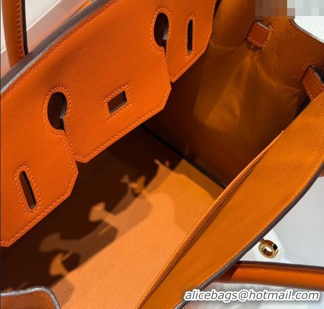 Super Quality Hermes Birkin 30cm Bag in Waffle Pattern Canvas and Swift Calfskin with Gold Hardware H1069 Orange 2025 (H