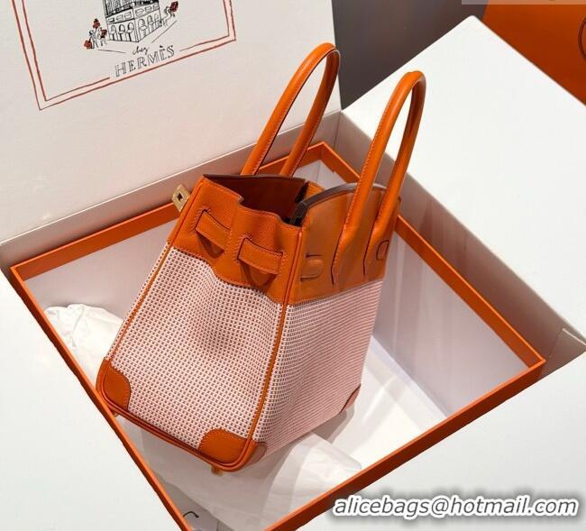 Super Quality Hermes Birkin 30cm Bag in Waffle Pattern Canvas and Swift Calfskin with Gold Hardware H1069 Orange 2025 (H