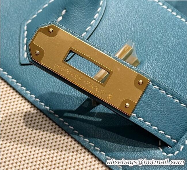 Top Design Hermes Birkin 30cm Bag in Canvas and Swift Calfskin with Gold Hardware H1069 Denim Blue/Cream White 2025 (Hal