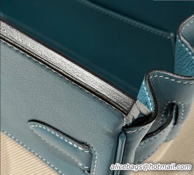 Top Design Hermes Birkin 30cm Bag in Canvas and Swift Calfskin with Gold Hardware H1069 Denim Blue/Cream White 2025 (Hal