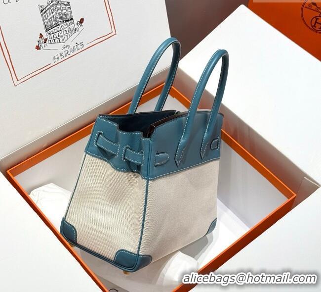 Top Design Hermes Birkin 30cm Bag in Canvas and Swift Calfskin with Gold Hardware H1069 Denim Blue/Cream White 2025 (Hal