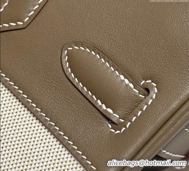 Buy Grade Hermes Birkin 30cm Bag in Canvas and Swift Calfskin with Gold Hardware H1069 Elephant Grey 2025 (Half Handmade