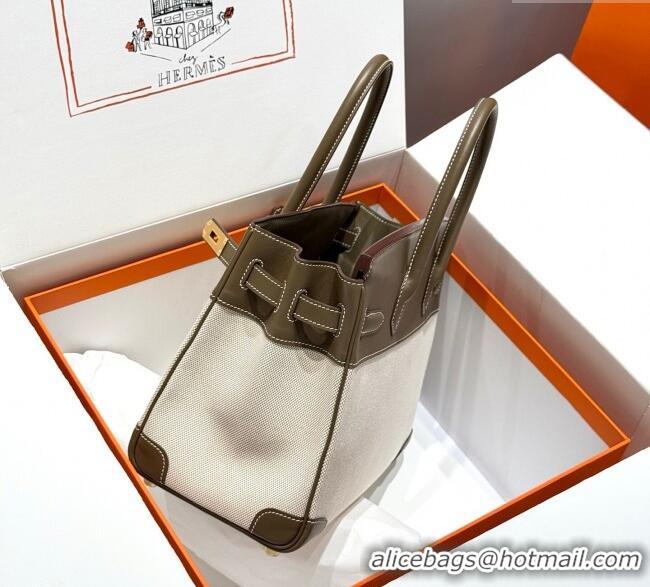 Buy Grade Hermes Birkin 30cm Bag in Canvas and Swift Calfskin with Gold Hardware H1069 Elephant Grey 2025 (Half Handmade