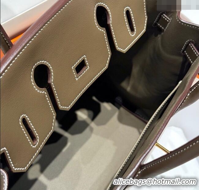 Buy Grade Hermes Birkin 30cm Bag in Canvas and Swift Calfskin with Gold Hardware H1069 Elephant Grey 2025 (Half Handmade