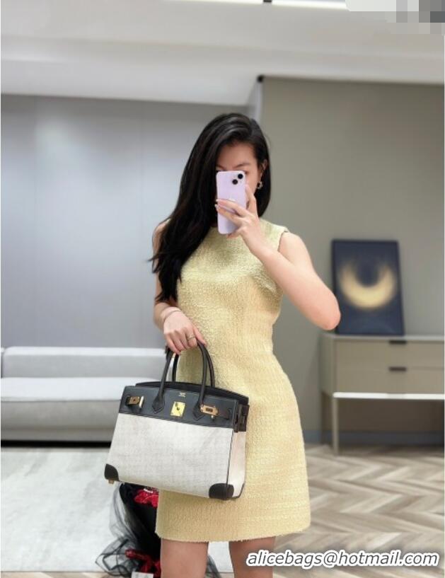 Popular Style Hermes Birkin 30cm Bag in Canvas and Swift Calfskin with Gold Hardware H1069 Ebony 2025 (Half Handmade)