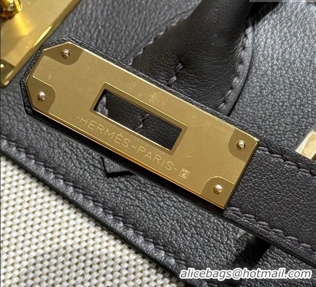 Popular Style Hermes Birkin 30cm Bag in Canvas and Swift Calfskin with Gold Hardware H1069 Ebony 2025 (Half Handmade)