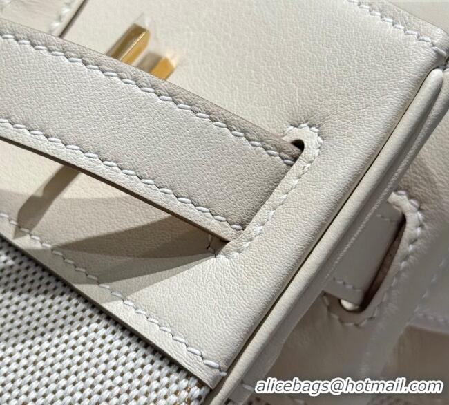 Buy Discount Hermes Birkin 30cm Bag in Canvas and Swift Calfskin with Gold Hardware H1069 Milk Shake White 2025 (Half Ha