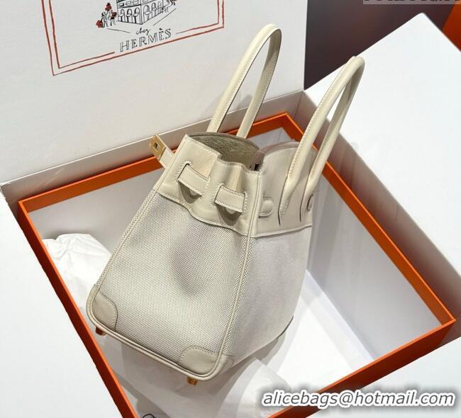 Buy Discount Hermes Birkin 30cm Bag in Canvas and Swift Calfskin with Gold Hardware H1069 Milk Shake White 2025 (Half Ha