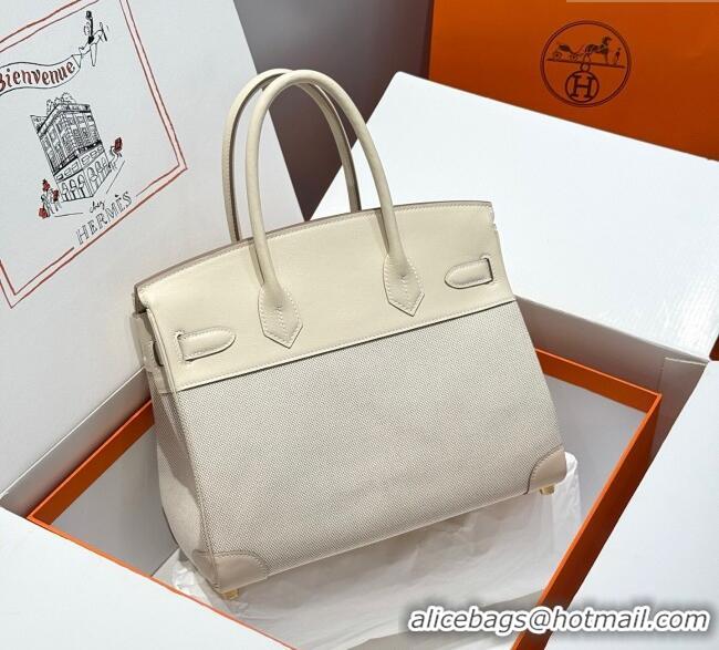 Buy Discount Hermes Birkin 30cm Bag in Canvas and Swift Calfskin with Gold Hardware H1069 Milk Shake White 2025 (Half Ha