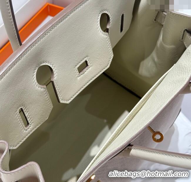 Buy Discount Hermes Birkin 30cm Bag in Canvas and Swift Calfskin with Gold Hardware H1069 Milk Shake White 2025 (Half Ha
