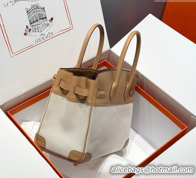 Shop Grade Hermes Birkin 30cm Bag in Canvas and Swift Calfskin with Gold Hardware H1069 Milk Tea Beige 2025 (Half Handma