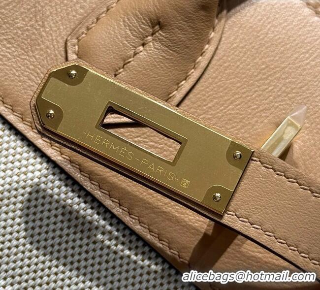 Shop Grade Hermes Birkin 30cm Bag in Canvas and Swift Calfskin with Gold Hardware H1069 Milk Tea Beige 2025 (Half Handma