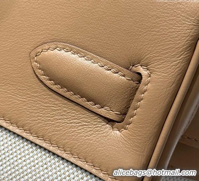 Shop Grade Hermes Birkin 30cm Bag in Canvas and Swift Calfskin with Gold Hardware H1069 Milk Tea Beige 2025 (Half Handma