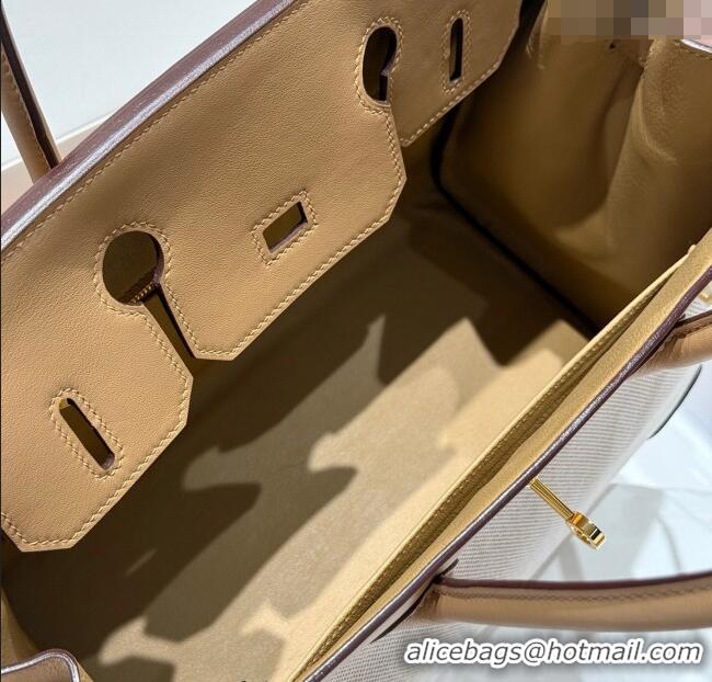 Shop Grade Hermes Birkin 30cm Bag in Canvas and Swift Calfskin with Gold Hardware H1069 Milk Tea Beige 2025 (Half Handma