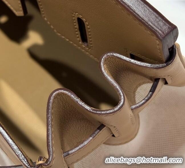 Shop Grade Hermes Birkin 30cm Bag in Canvas and Swift Calfskin with Gold Hardware H1069 Milk Tea Beige 2025 (Half Handma