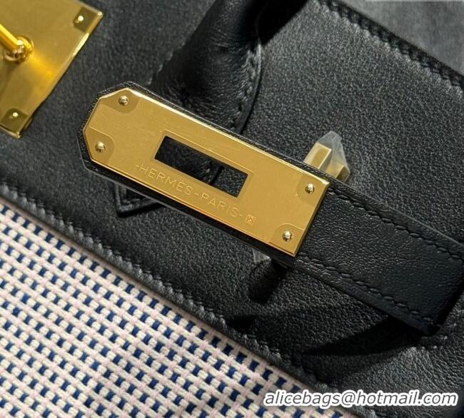 Promotional Hermes Birkin 30cm Bag in Waffle Pattern Canvas and Swift Calfskin with Gold Hardware H1069 Black/Pale Pink 