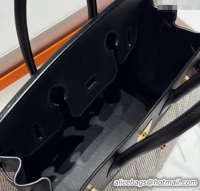 Best Product Hermes Birkin 30cm Bag in Waffle Pattern Canvas and Swift Calfskin with Gold Hardware H1069 Black/White 202