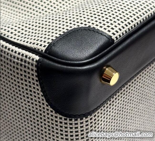 Best Product Hermes Birkin 30cm Bag in Waffle Pattern Canvas and Swift Calfskin with Gold Hardware H1069 Black/White 202