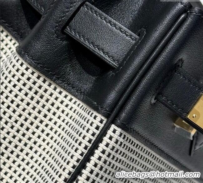 Best Product Hermes Birkin 30cm Bag in Waffle Pattern Canvas and Swift Calfskin with Gold Hardware H1069 Black/White 202