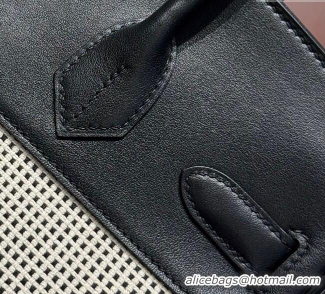Best Product Hermes Birkin 30cm Bag in Waffle Pattern Canvas and Swift Calfskin with Gold Hardware H1069 Black/White 202