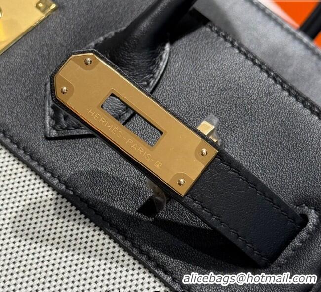 Luxury Discount Hermes Birkin 30cm Bag in Canvas and Swift Calfskin Leather with Gold Hardware H1069 Black/White 2025 (H