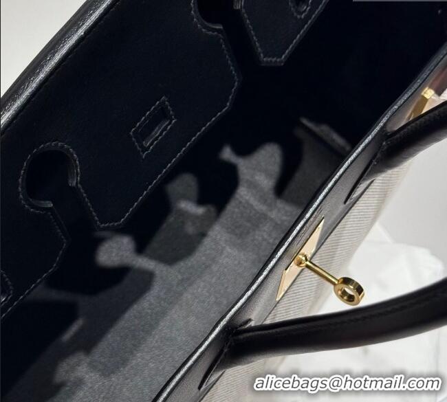 Luxury Discount Hermes Birkin 30cm Bag in Canvas and Swift Calfskin Leather with Gold Hardware H1069 Black/White 2025 (H