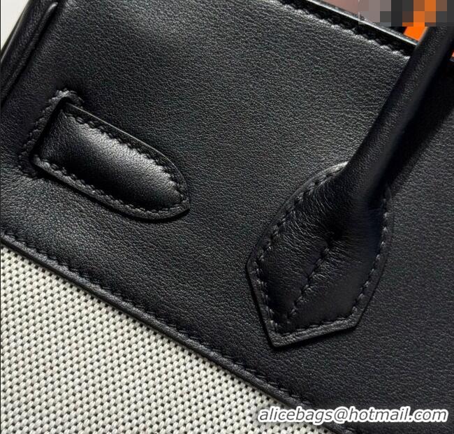 Luxury Discount Hermes Birkin 30cm Bag in Canvas and Swift Calfskin Leather with Gold Hardware H1069 Black/White 2025 (H