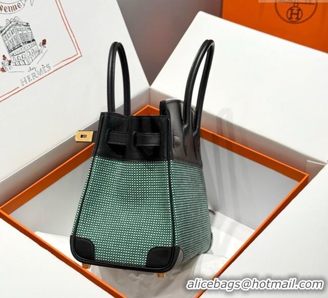 Best Price Hermes Birkin 30cm Bag in Waffle Pattern Canvas and Swift Calfskin with Gold Hardware H1069 Black/Green 2025 