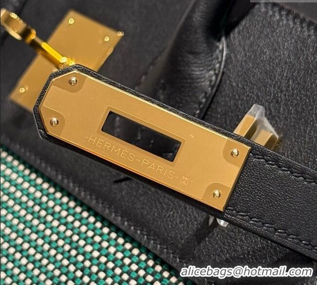 Best Price Hermes Birkin 30cm Bag in Waffle Pattern Canvas and Swift Calfskin with Gold Hardware H1069 Black/Green 2025 