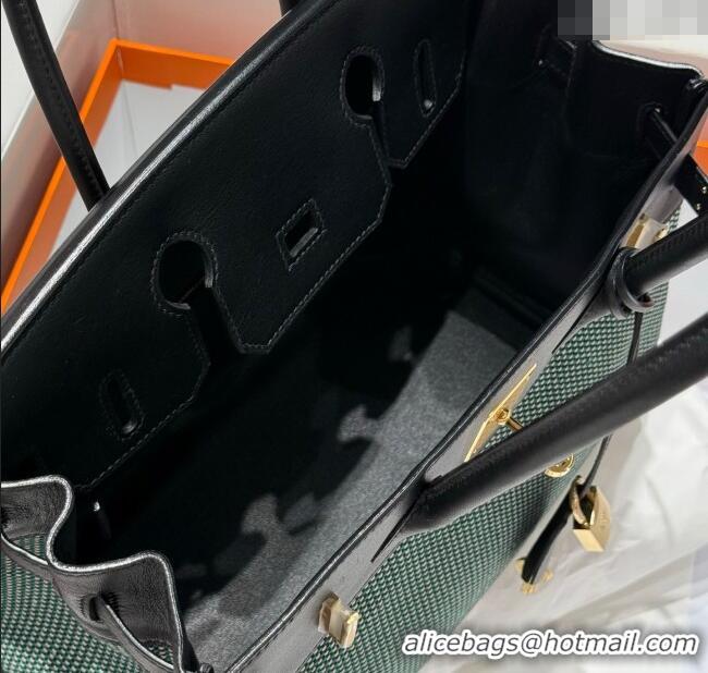 Best Price Hermes Birkin 30cm Bag in Waffle Pattern Canvas and Swift Calfskin with Gold Hardware H1069 Black/Green 2025 