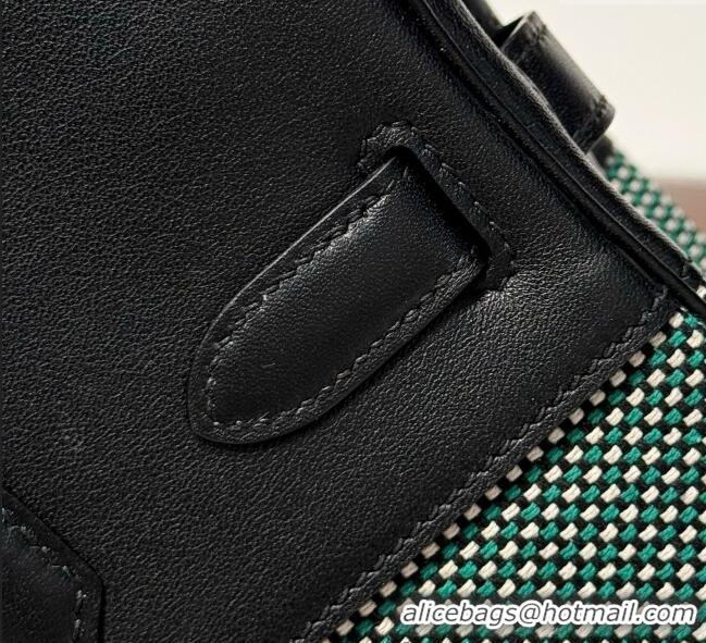 Best Price Hermes Birkin 30cm Bag in Waffle Pattern Canvas and Swift Calfskin with Gold Hardware H1069 Black/Green 2025 