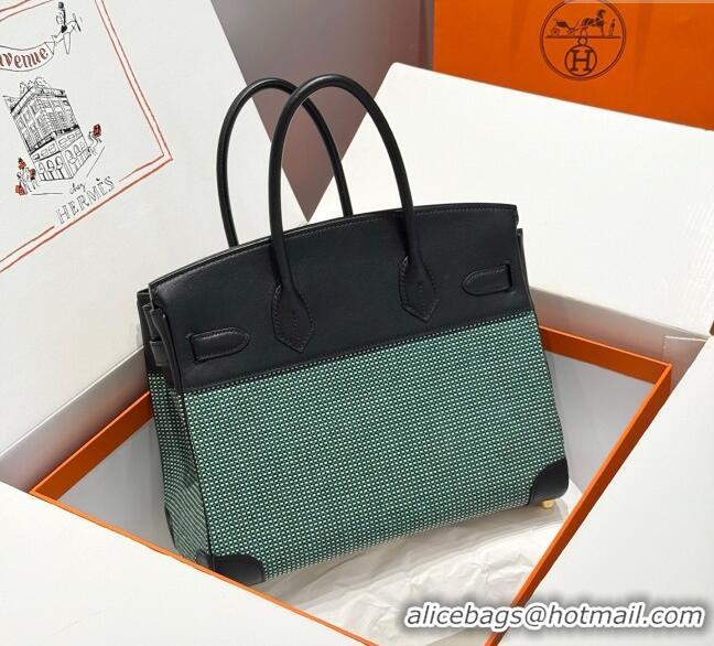 Best Price Hermes Birkin 30cm Bag in Waffle Pattern Canvas and Swift Calfskin with Gold Hardware H1069 Black/Green 2025 