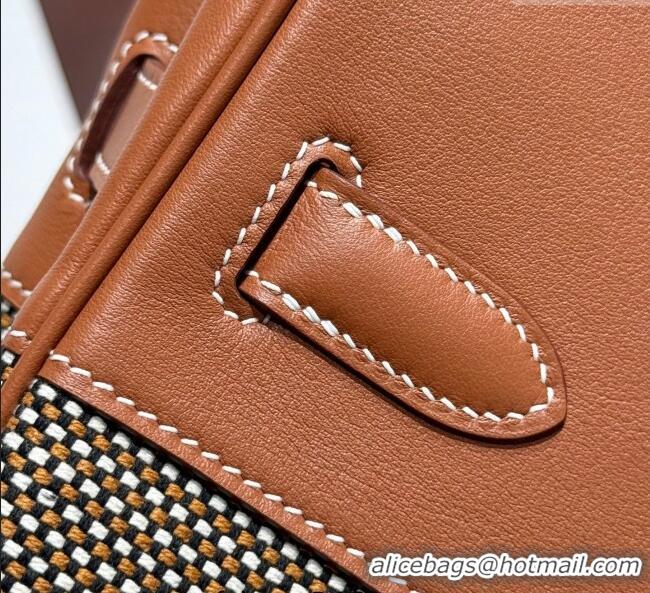 Free Shipping Hermes Birkin 30cm Bag in Waffle Pattern Canvas and Swift Calfskin with Gold Hardware H1069 Brown 2025 (Ha