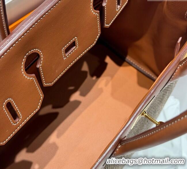 Free Shipping Hermes Birkin 30cm Bag in Waffle Pattern Canvas and Swift Calfskin with Gold Hardware H1069 Brown 2025 (Ha