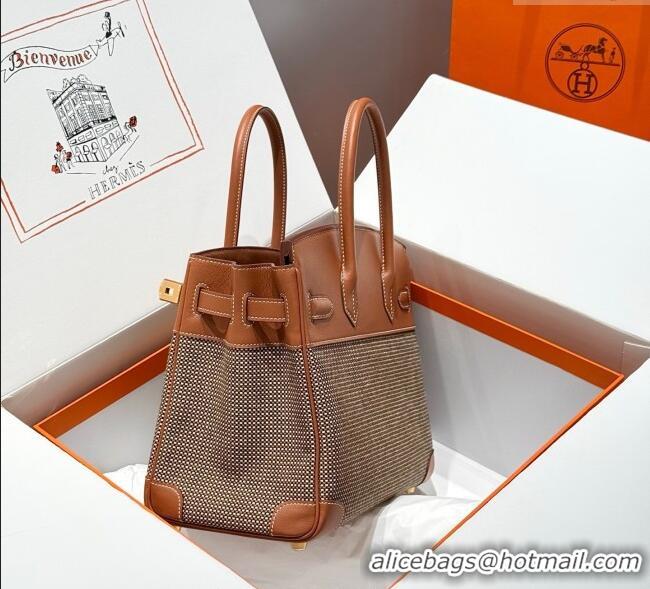 Free Shipping Hermes Birkin 30cm Bag in Waffle Pattern Canvas and Swift Calfskin with Gold Hardware H1069 Brown 2025 (Ha